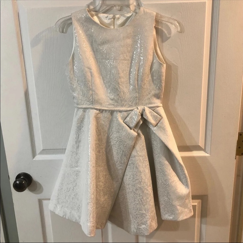 HELENA Formal Shiny Off White Print Dress sz12